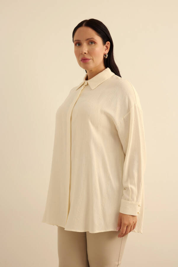 Ekru Bürümcük İp Dokulu , Viscon Keten Tunik - 3