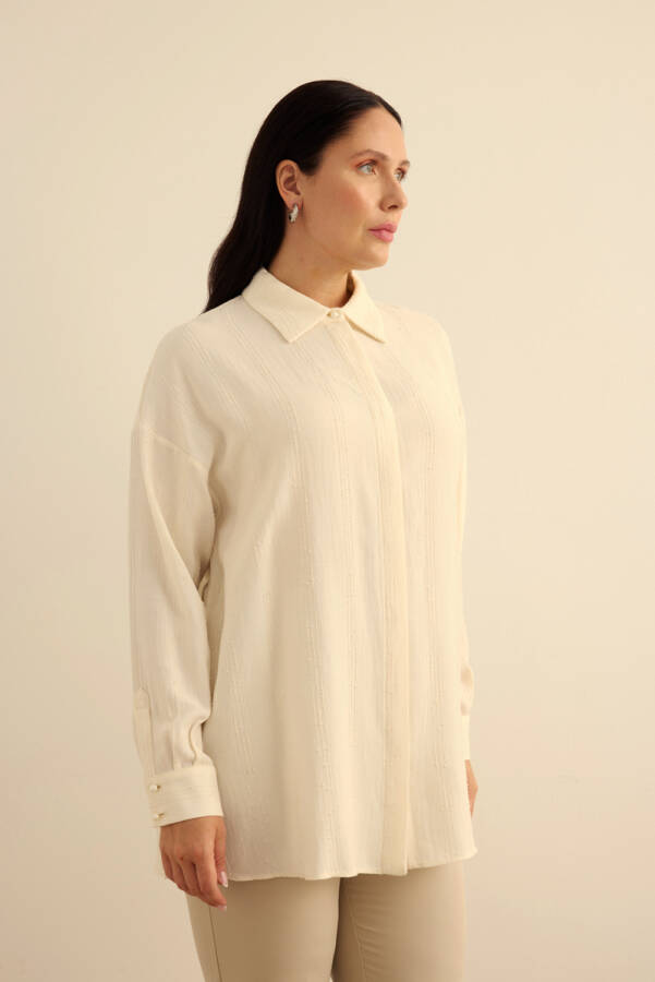 Ekru Bürümcük İp Dokulu , Viscon Keten Tunik - 4
