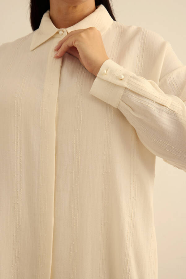 Ekru Bürümcük İp Dokulu , Viscon Keten Tunik - 5