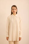 Ekru Bürümcük İp Dokulu , Viscon Keten Tunik - 1