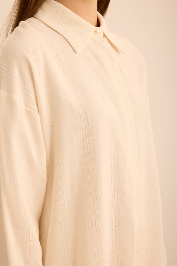 Ekru Bürümcük İp Dokulu , Viscon Keten Tunik - 5