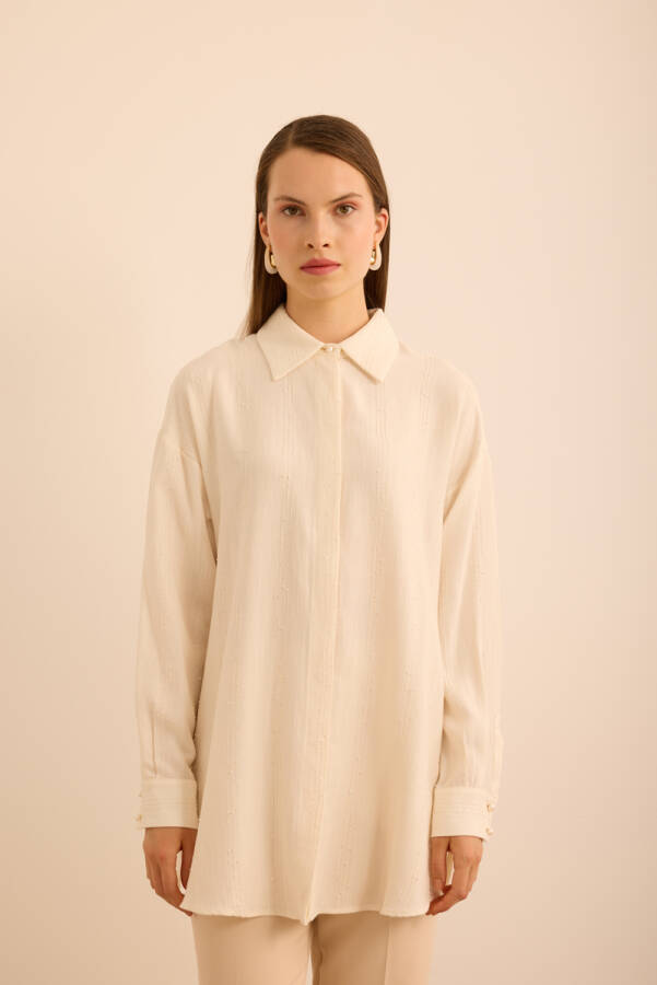 Ekru Bürümcük İp Dokulu , Viscon Keten Tunik - Aker