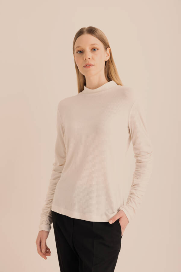 Ekru Büzgü Detaylı Örme Body - 2