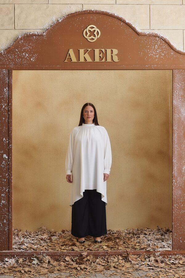 Ekru Büzgü Detaylı Tunik - Aker (1)