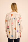 Ekru Çicek Desenli Cotton Bluz - 5