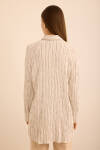 Ekru Çizgili Kolları Pelerin Parça Detaylı Viscon Tunik - 5