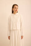Ekru Cotton Brode Kısa Ceket - 5