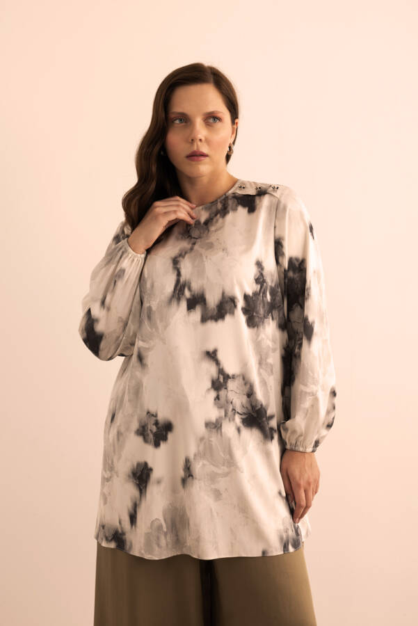 Ekru Desenli Bluz - 2