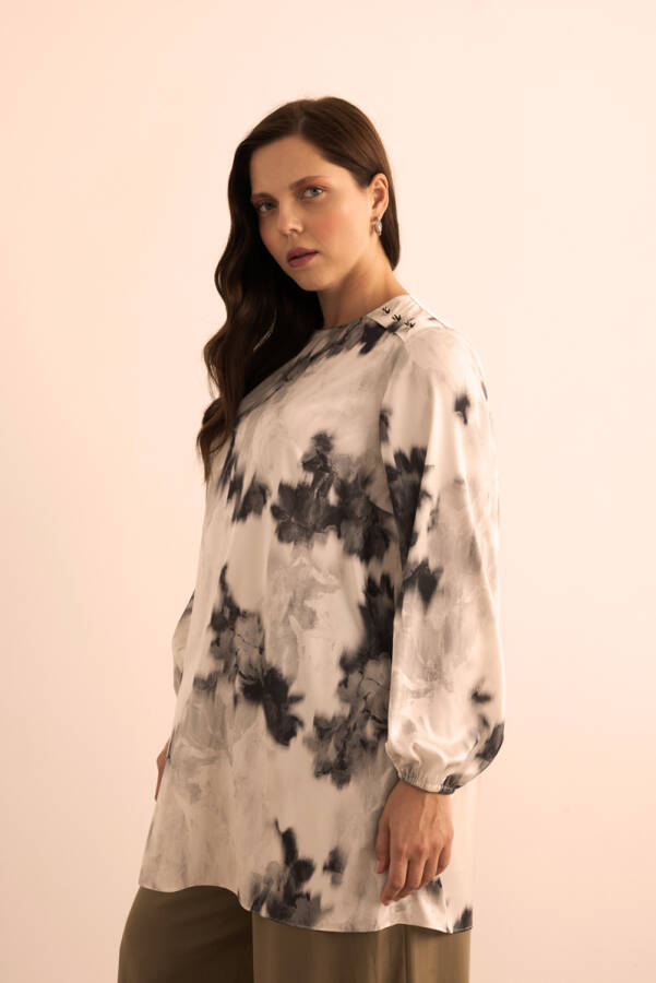 Ekru Desenli Bluz - 4