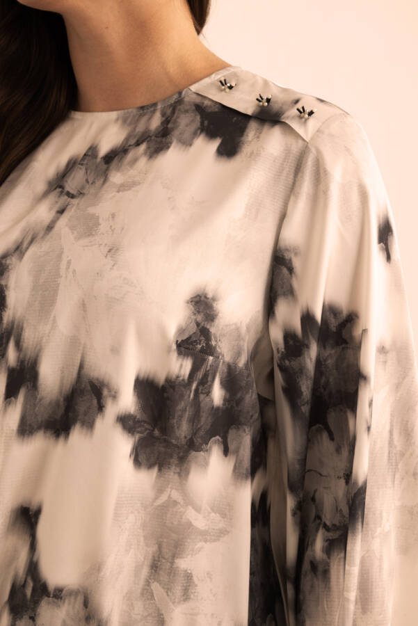 Ekru Desenli Bluz - 5