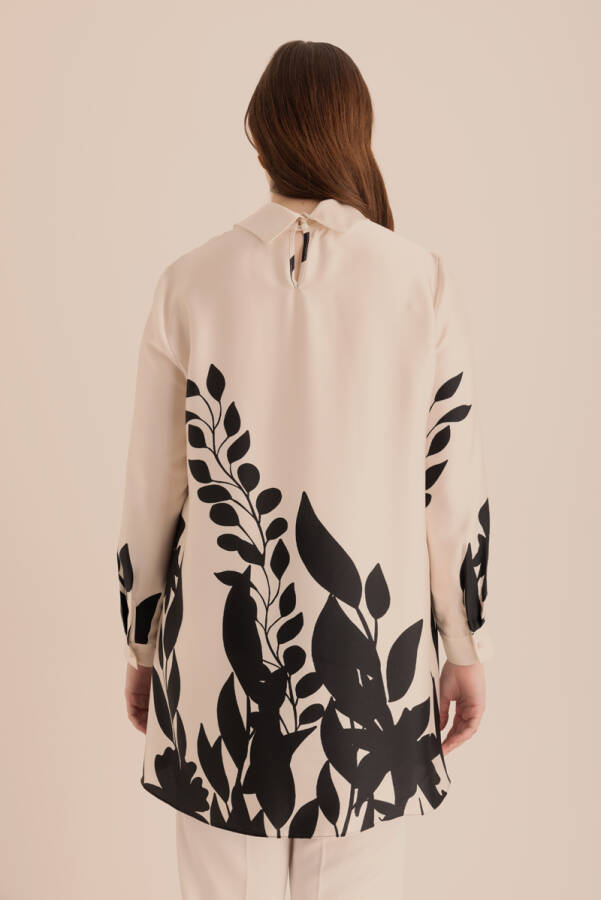 Ekru Desenli Dik Yakalı Tunik - 6