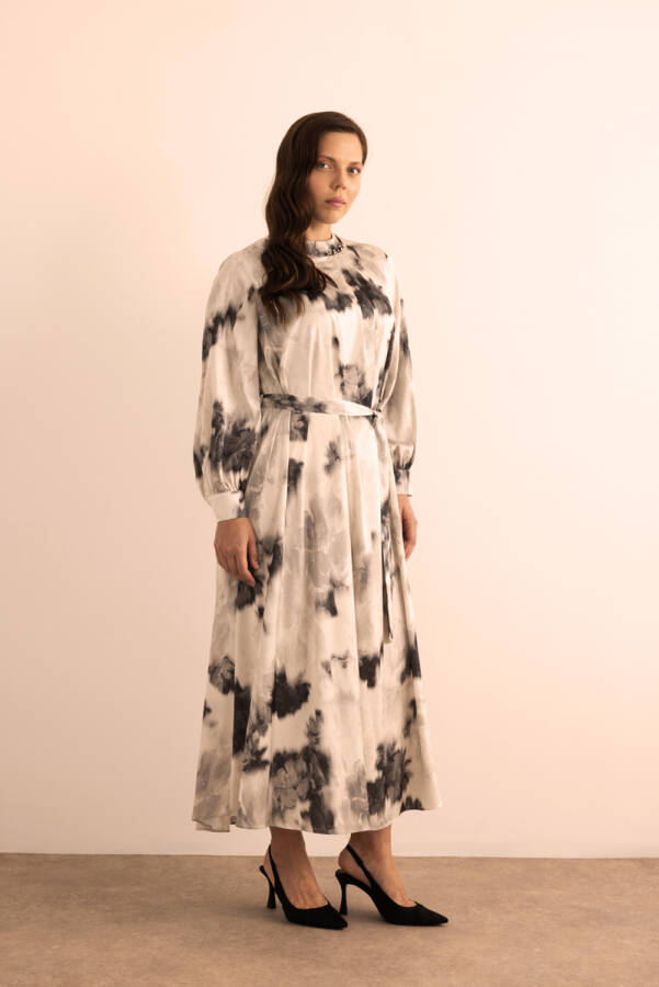 Ekru Desenli Elbise - Aker (1)