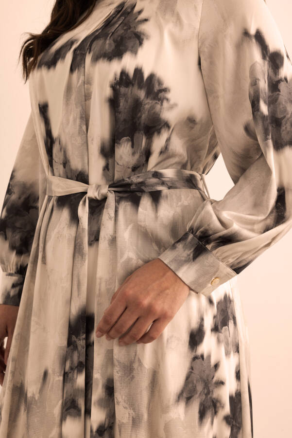 Ekru Desenli Elbise - 5