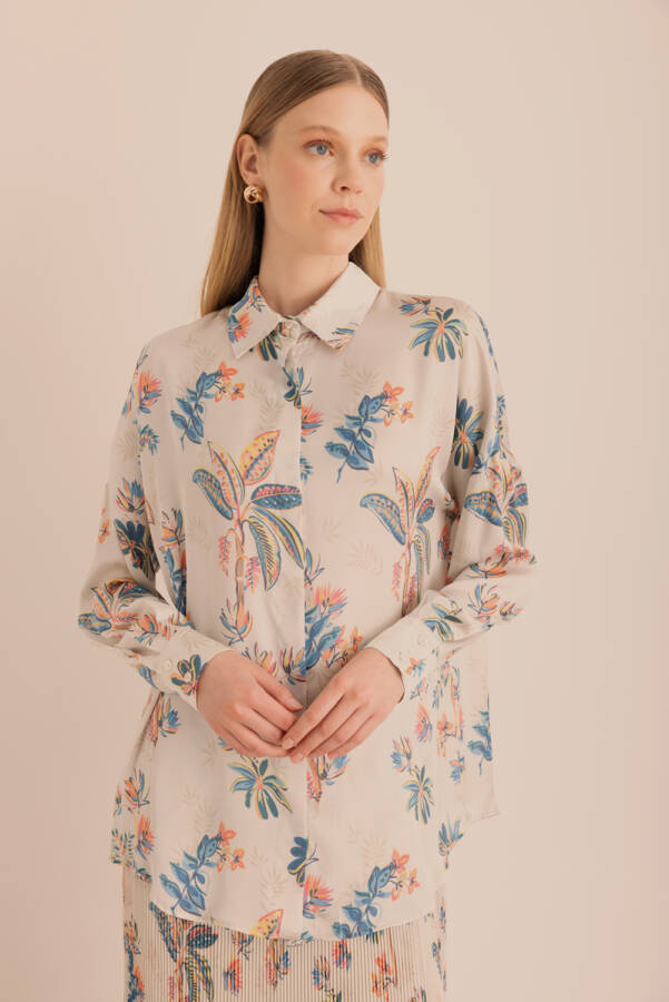 Ekru Desenli Gömlek - Aker