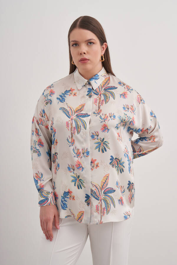 Ekru Desenli Gömlek - 1