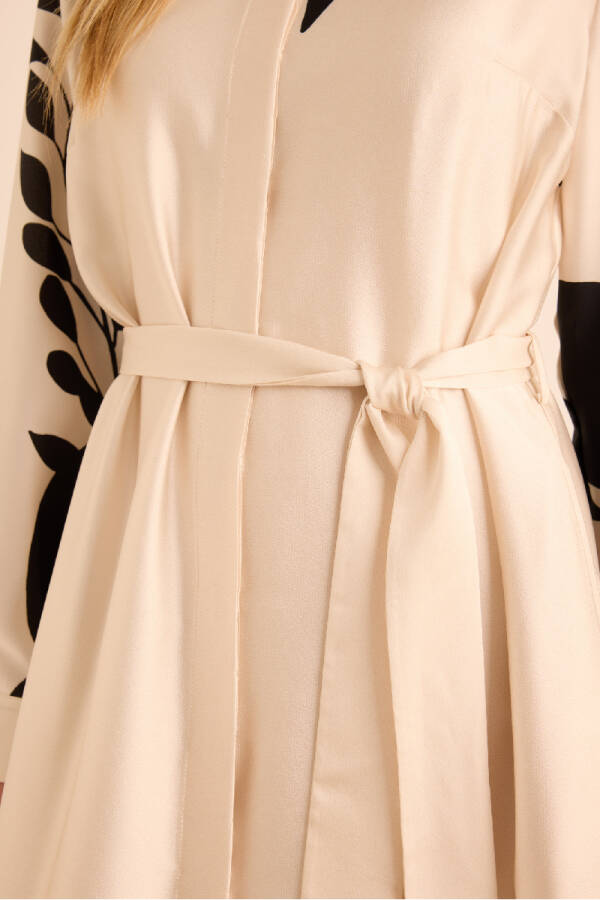 Ekru Desenli Gömlek Elbise - 5