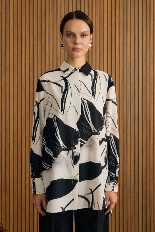 Ekru Desenli Tunik - Aker