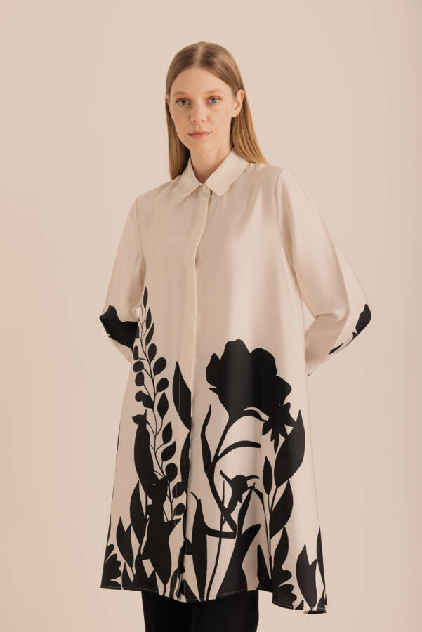 Ekru Desenli Tunik - 1