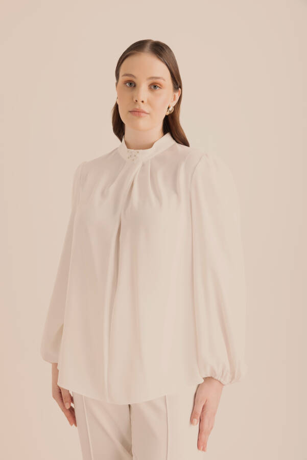 Ekru Detaylı Bluz - 2