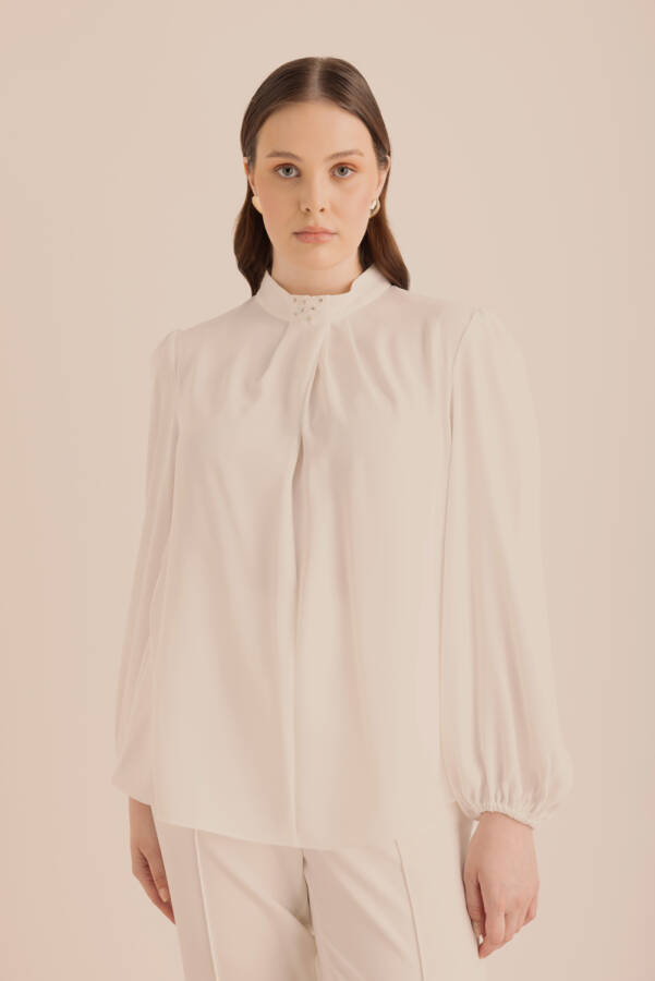 Ekru Detaylı Bluz - 4