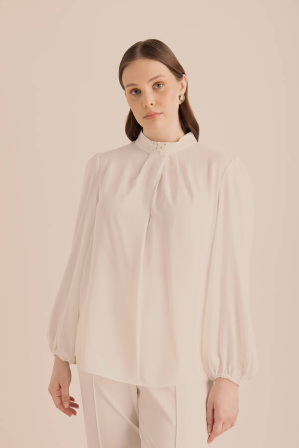 Ekru Detaylı Bluz - 1