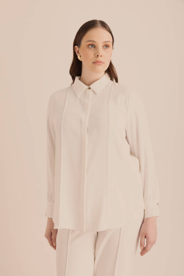 Ekru Detaylı Düğmeli Gömlek - 2