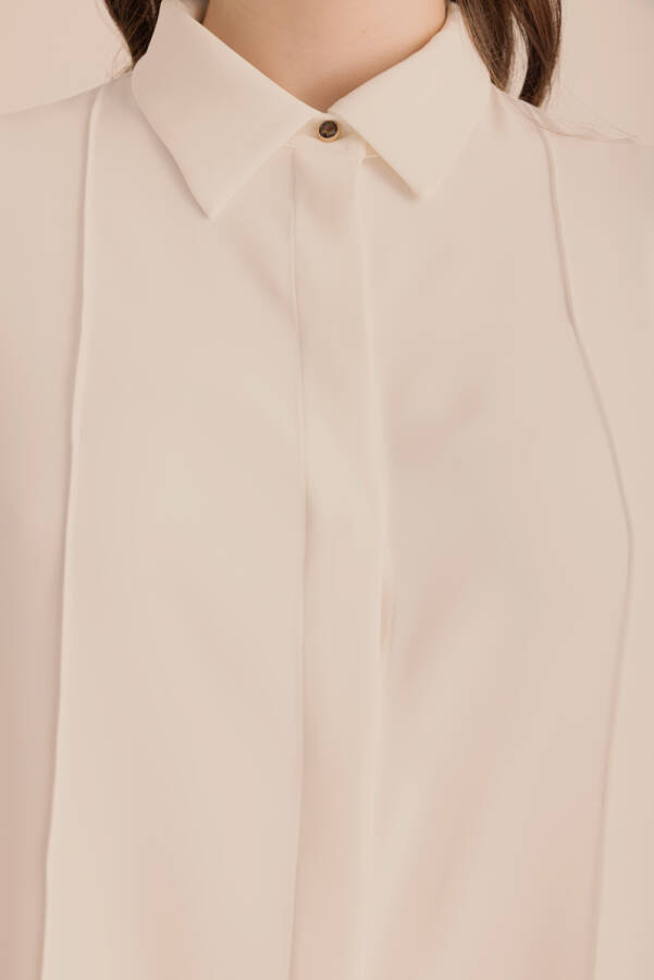 Ekru Detaylı Düğmeli Gömlek - 3