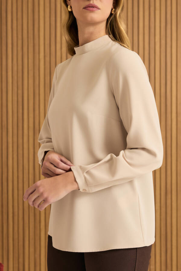 Ekru Dik Yaka Bluz - 7