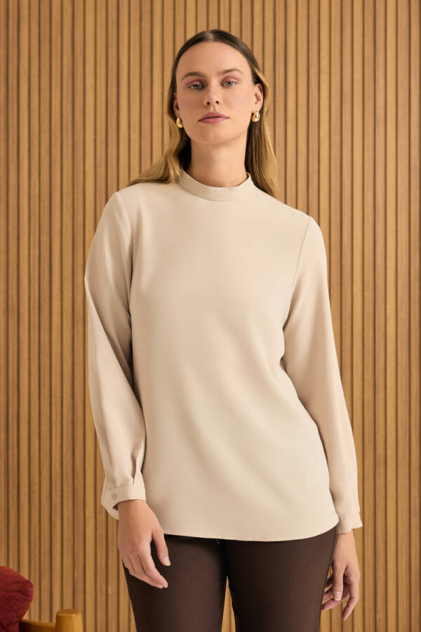 Ekru Dik Yaka Bluz - 3