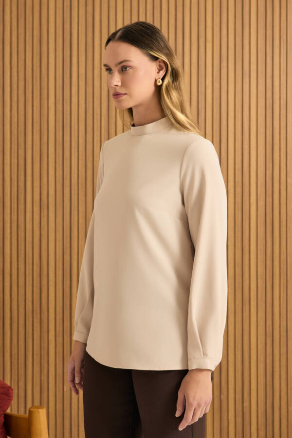 Ekru Dik Yaka Bluz - 6