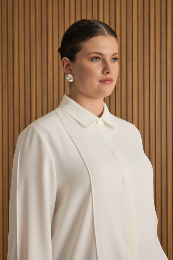 Ekru Dikiş Detaylı Tunik - 4