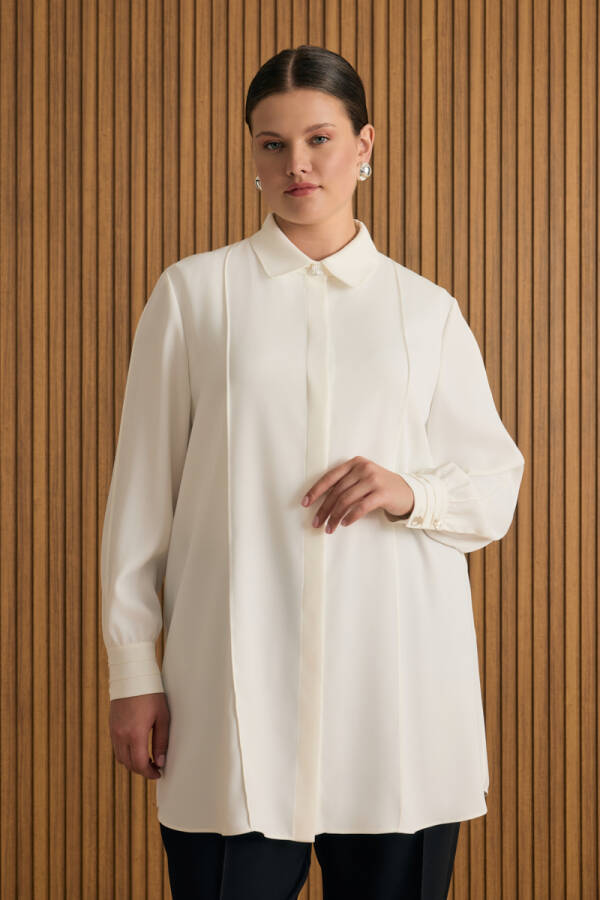 Ekru Dikiş Detaylı Tunik - Aker