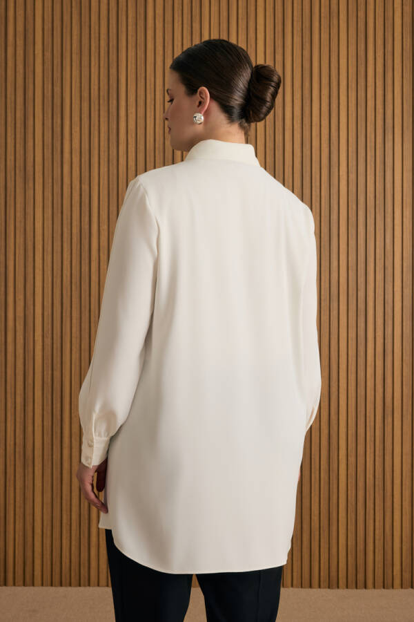 Ekru Dikiş Detaylı Tunik - 5