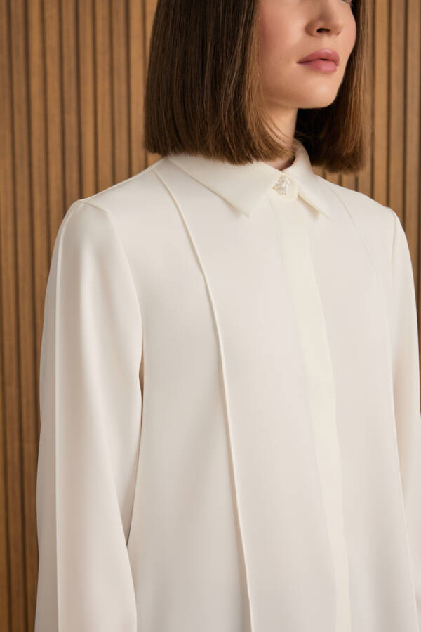 Ekru Dikiş Detaylı Tunik - 3