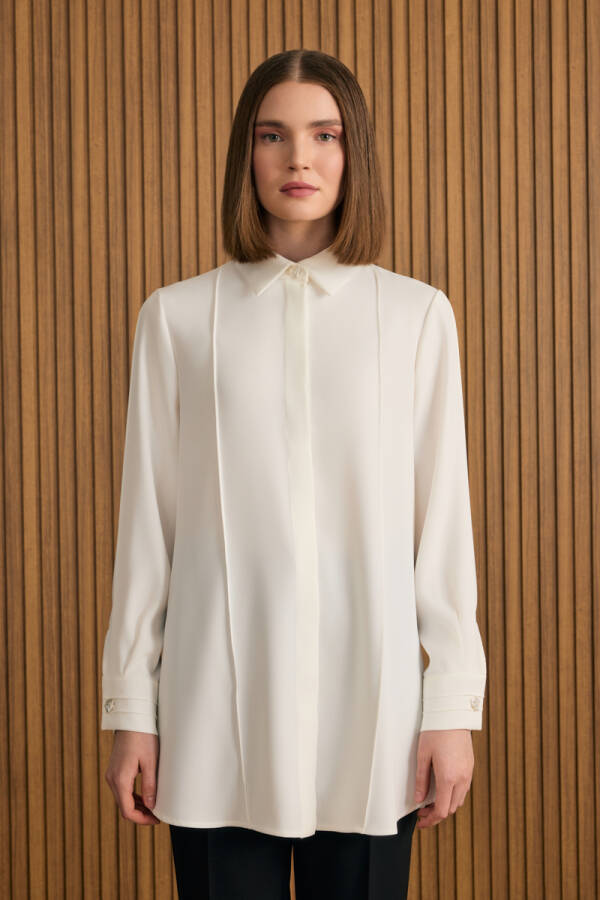 Ekru Dikiş Detaylı Tunik - 1