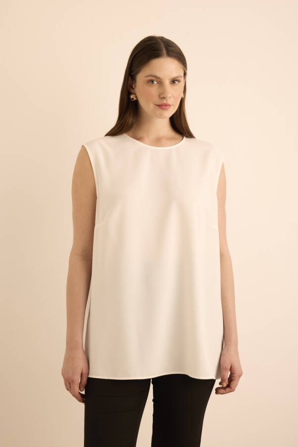 Ekru Dokuma Kolsuz Bluz - 1