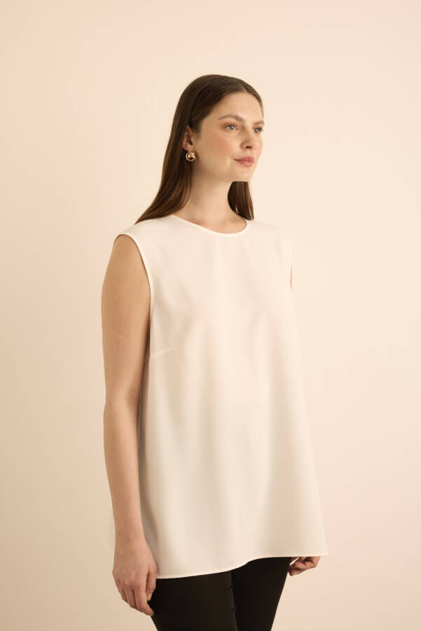 Ekru Dokuma Kolsuz Bluz - 3