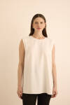 Ekru Dokuma Kolsuz Bluz - 4