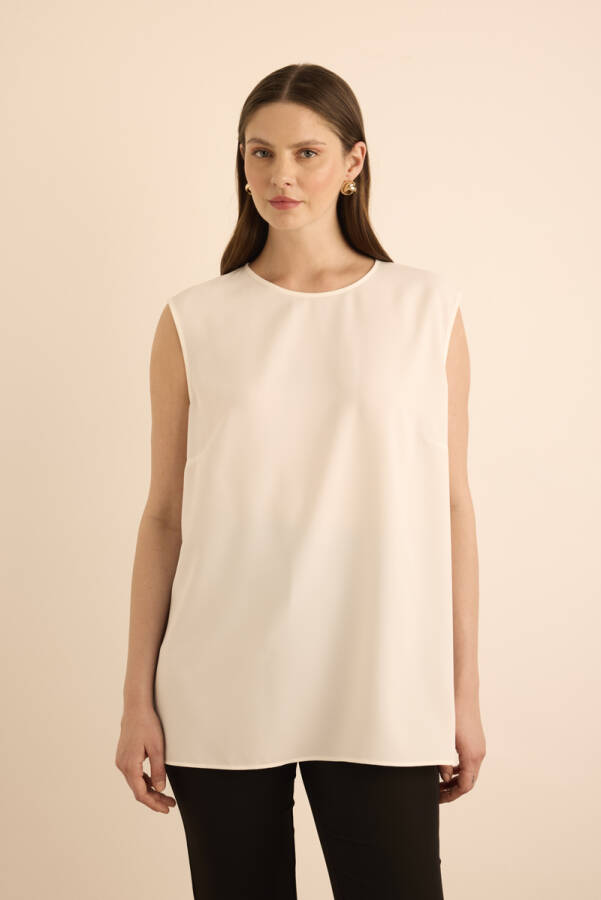 Ekru Dokuma Kolsuz Bluz - 5