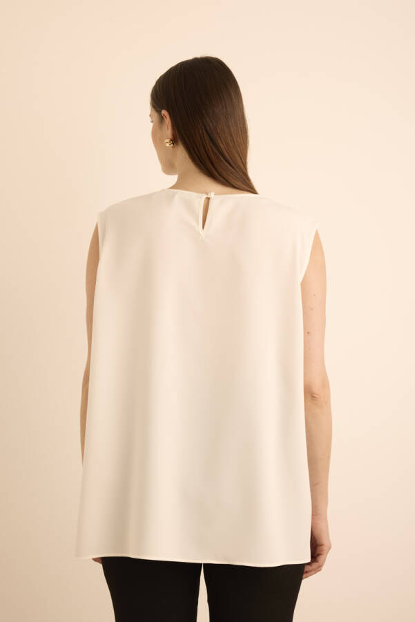 Ekru Dokuma Kolsuz Bluz - 6