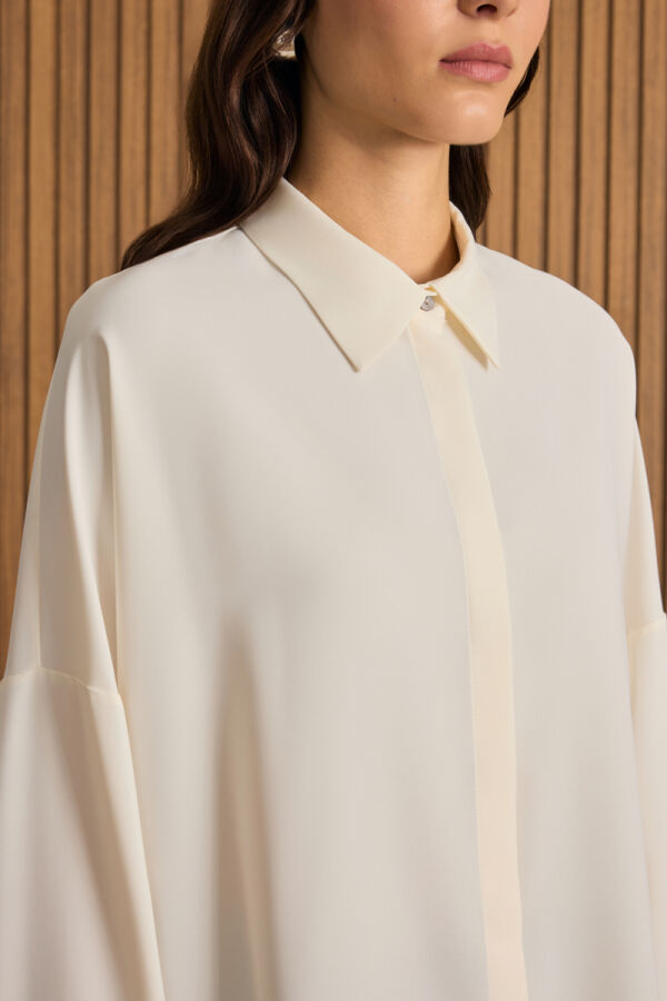 Ekru Dökümlü Bluz - 4