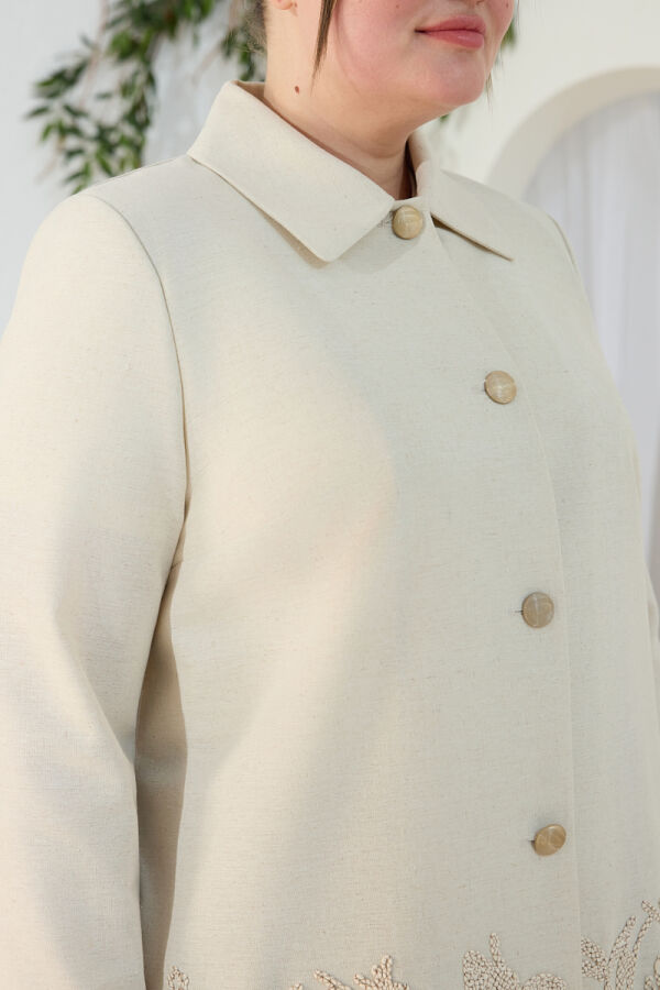 Ekru Etek Ucu İşlemeli Kap - 3