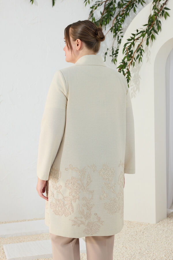 Ekru Etek Ucu İşlemeli Kap - 5