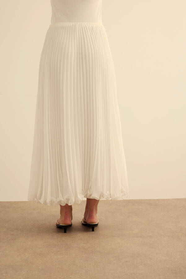 Ekru Etek Ucu Misinalı Pliseli Etek - 6