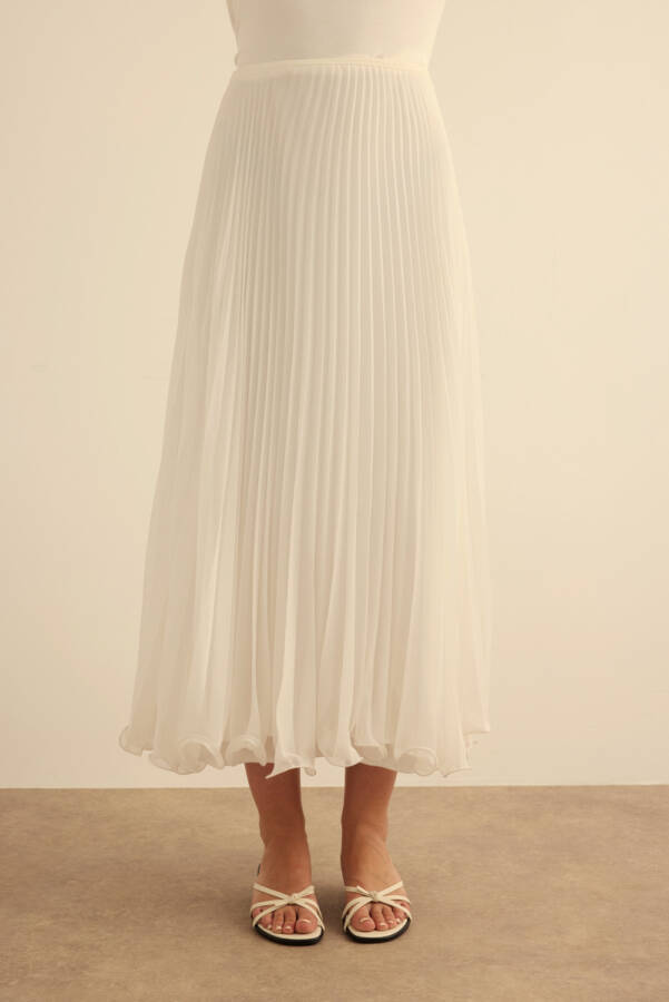 Ekru Etek Ucu Misinalı Pliseli Etek - Aker (1)