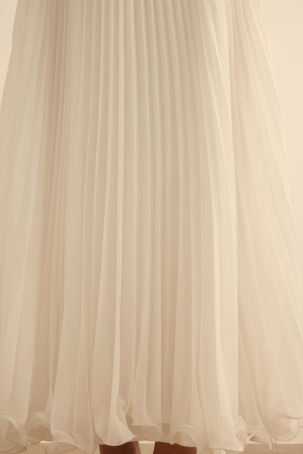 Ekru Etek Ucu Misinalı Pliseli Etek - 5