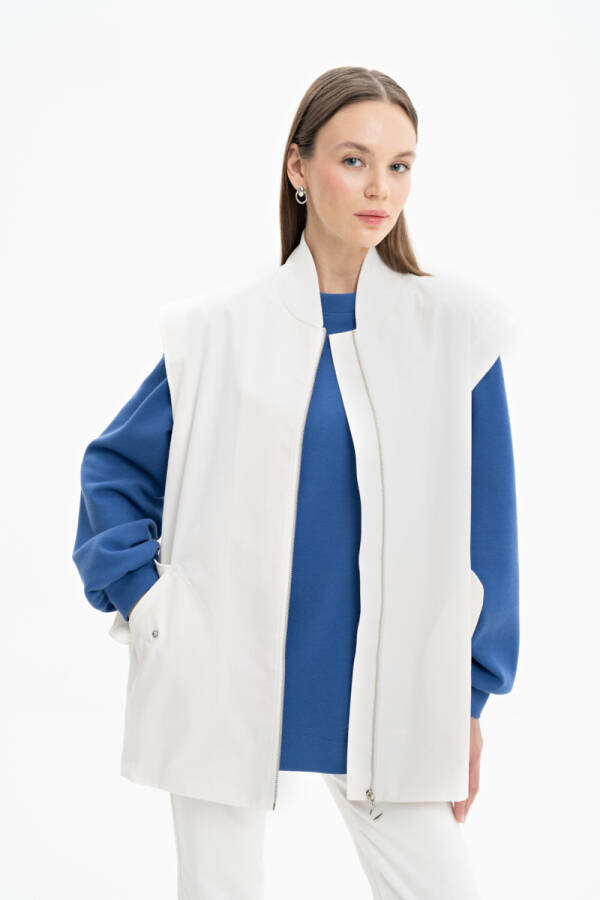 Ekru Fermuar Detaylı Poplin Yelek - Aker