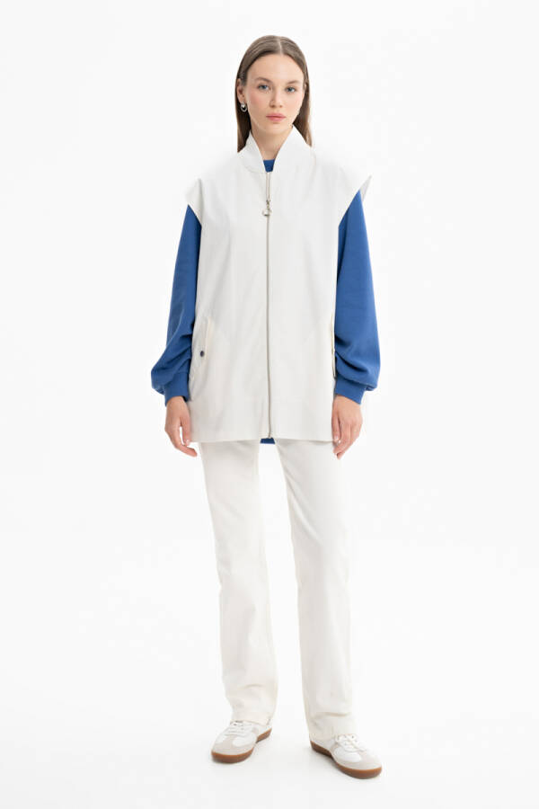 Ekru Fermuar Detaylı Poplin Yelek - Aker (1)