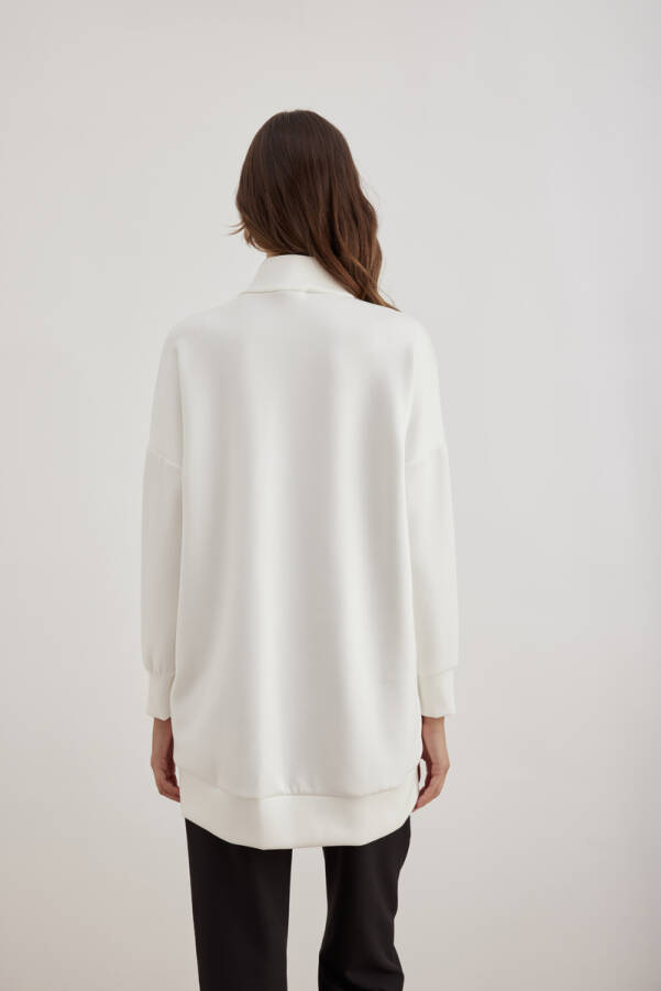 Ekru Fermuarlı Baskılı Bluz - 4