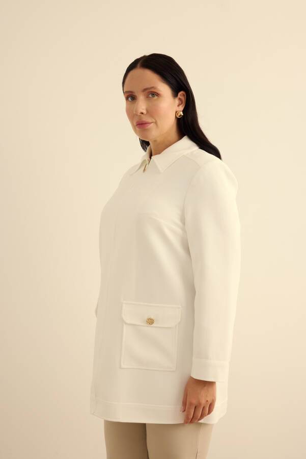 Ekru Fermuarlı , Cepli Dokuma Kap - 4